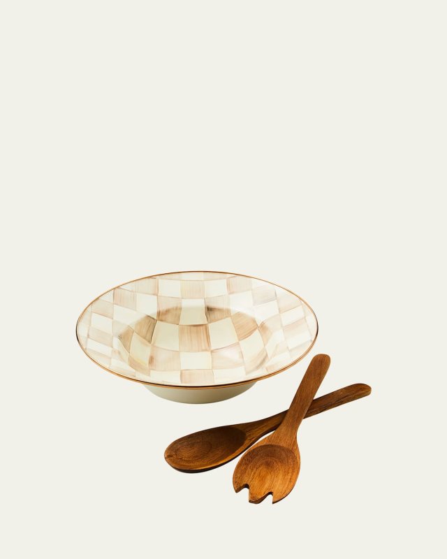 Mocha Check Salad Serving Set